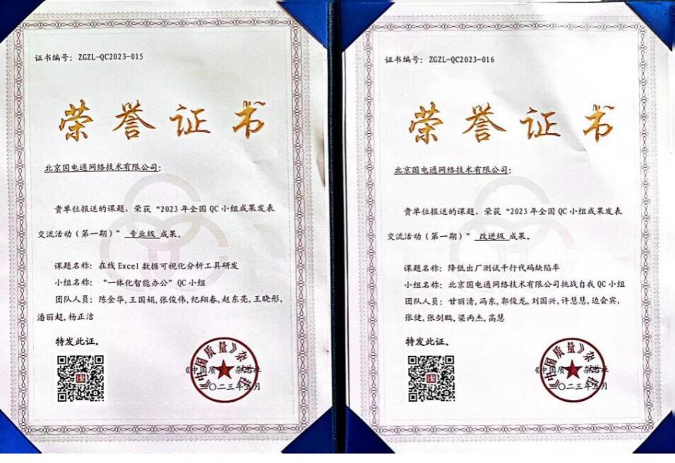 國(guó)網(wǎng)信通產(chǎn)業(yè)集團(tuán)國(guó)電通兩項(xiàng)QC成果分獲2023年全國(guó)QC小組成果二、三等獎(jiǎng)